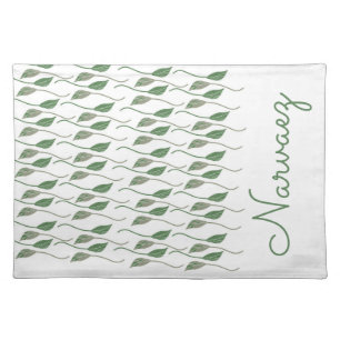 Botanical Leaf Greenery Hand Drawn Pattern Script Cloth Placemat