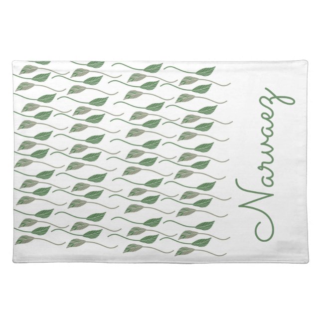 Botanical Leaf Greenery Hand Drawn Pattern Script Cloth Placemat (Front)