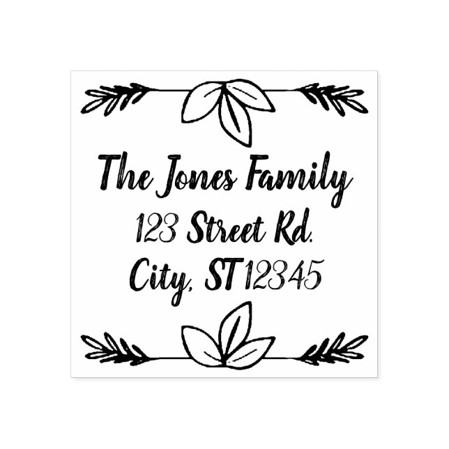 Botanical Leaf Hand Drawn Simple Look Customizable Rubber Stamp (Imprint)