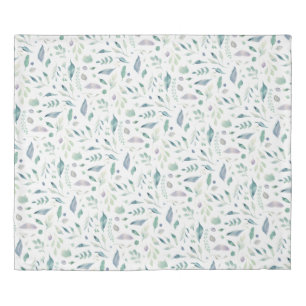 Botanical Leaf Pattern Blues on White/Black Duvet Cover