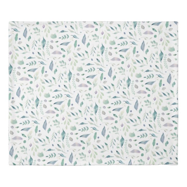  Botanical Leaf Pattern Blues on White/Black Duvet Cover (Front)