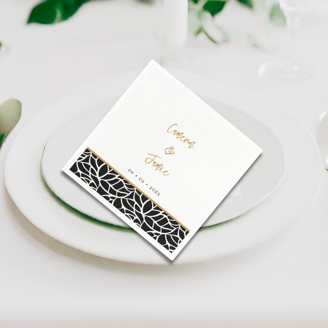 Botanical Leaf Pattern Border Names Date Wedding Napkins (Botanical Leaf Pattern Border Names Date Wedding Napkins)