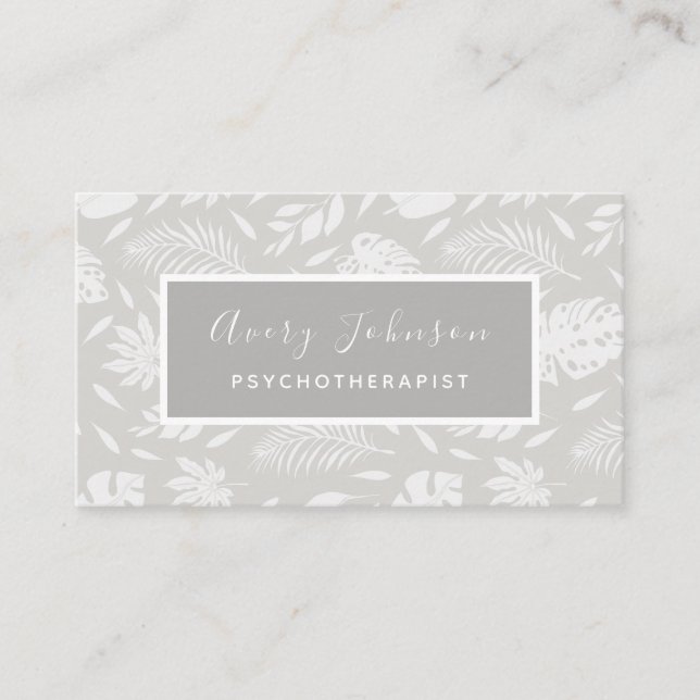 Botanical Leaf Pattern Psychotherapist Counselor  Business Card (Front)