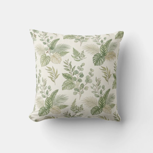 Botanical Leaf Pattern Throw Pillow  (Front)