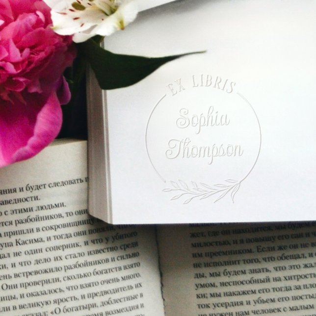 Botanical Leaf Script Name Ex Libris Bookplate Embosser (Creator Uploaded)