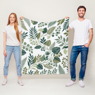 Botanical Leaf Silhouette Flowing Rhythm Fleece Blanket