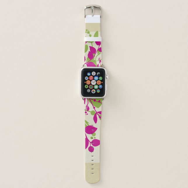 BOTANICAL leaf silhouette modern eco pink green Apple Watch Band (Front)
