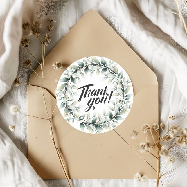 Botanical Leaf Thank You - Small Business  Classic Round Sticker (Creator Uploaded)