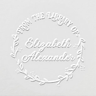 Botanical Leaf Wreath #14 Round Library Book Name Embosser