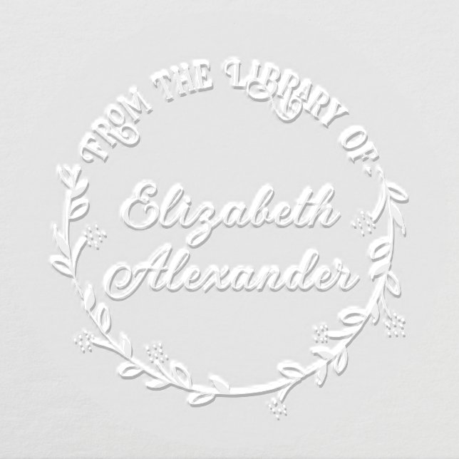 Botanical Leaf Wreath #14 Round Library Book Name Embosser (Design)