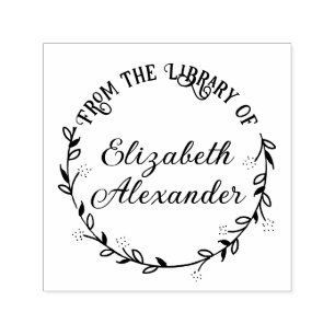 Botanical Leaf Wreath #14 Round Library Book Name Self-inking Stamp
