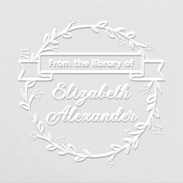 Botanical Leaf Wreath #14B Round Library Book Name Embosser (Design)