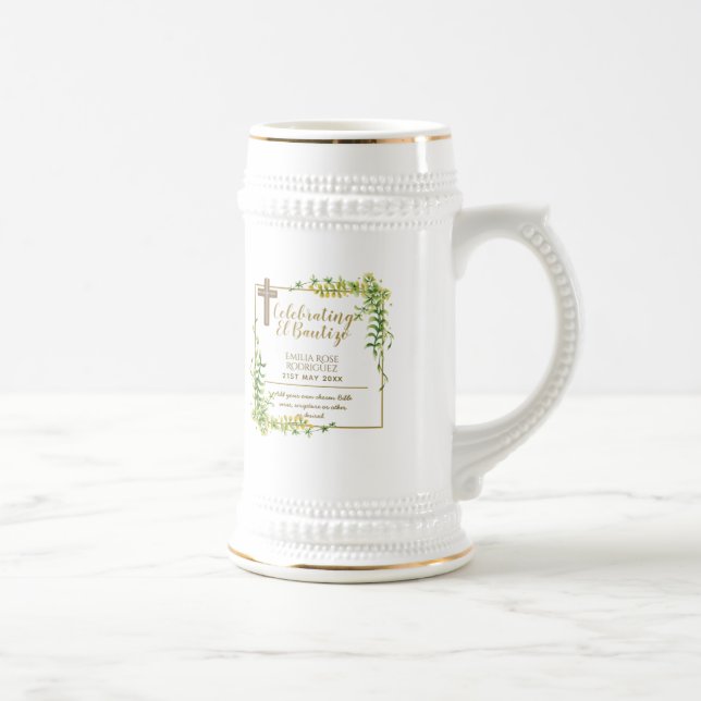 Botanical LeafBautizo Bautismo Baptism Name Verses Beer Stein (Right)