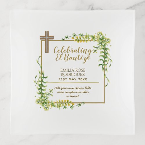 Botanical LeafBautizo Bautismo Baptism Name Verses Trinket Tray