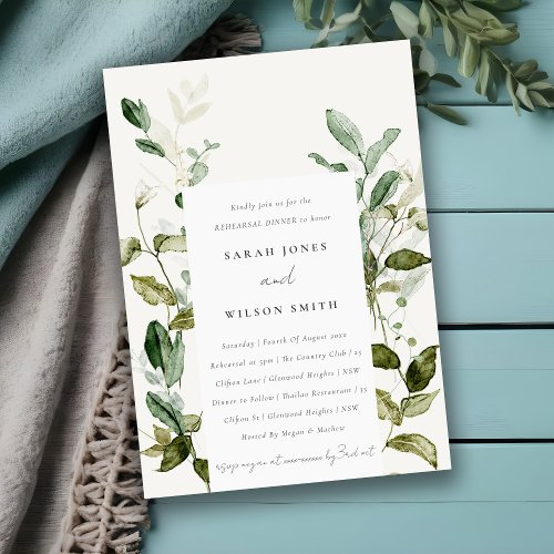 Botanical Leafy Fauna Watercolor Rehearsal Dinner Invitation