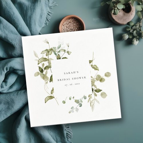 Botanical Leafy Foliage Watercolor Bridal Shower Napkins