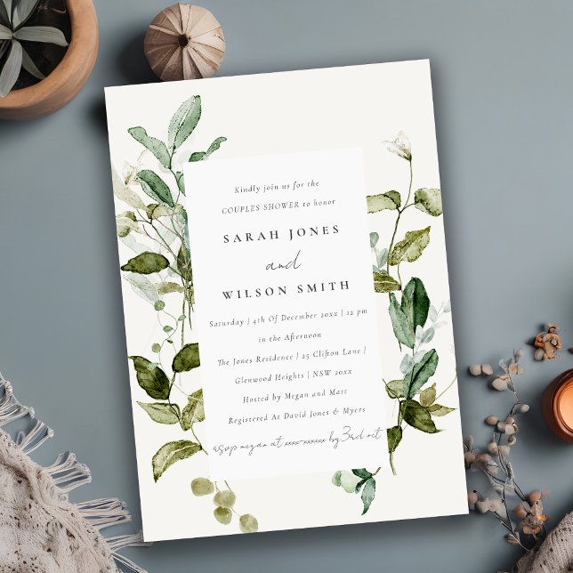 Botanical Leafy Foliage Watercolor Couples Shower Invitation (Creator Uploaded)