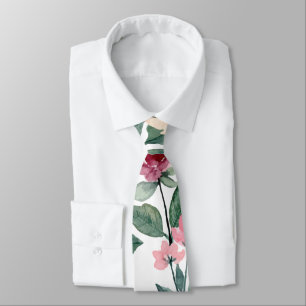 Botanical Leafy Green Plum Blush Burgundy Peach  Neck Tie