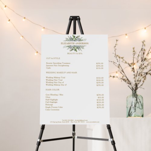 Botanical Leafy Salon price list Foam Boards