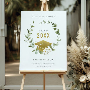 Botanical Leafy Wreath Gold Graduation Congrats Foam Board