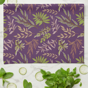 Botanical Leaves: A Stunning Purple Back Kitchen Towel