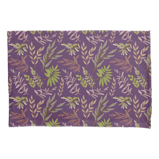 Botanical Leaves: A Stunning Purple Back Pillow Case (Front-Left)