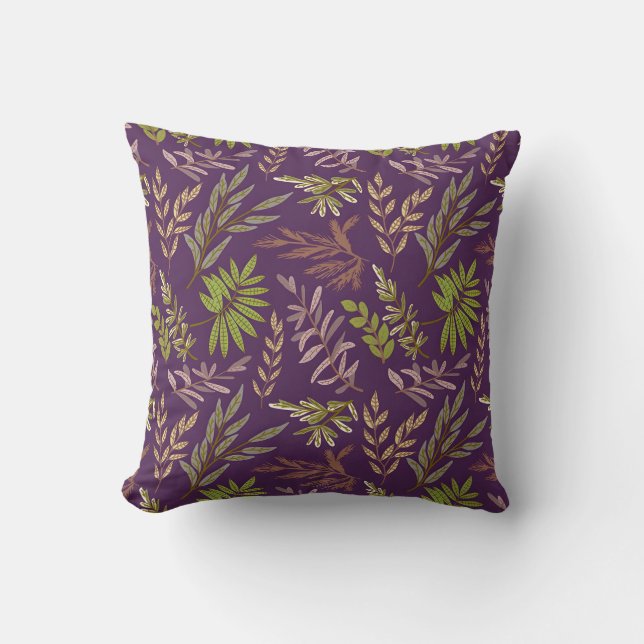 Botanical Leaves: A Stunning Purple Back Throw Pillow (Front)