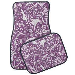 Botanical Leaves and Flowers Purple Car Floor Mat