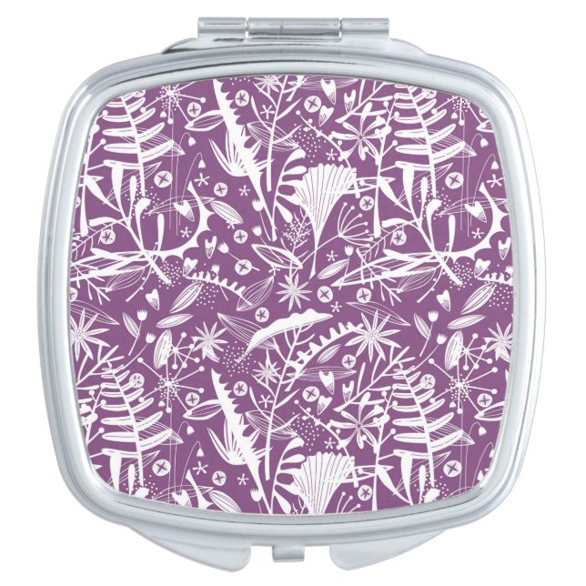 Botanical Leaves and Flowers Purple Compact Mirror (Front)