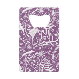 Botanical Leaves and Flowers Purple Credit Card Bottle Opener