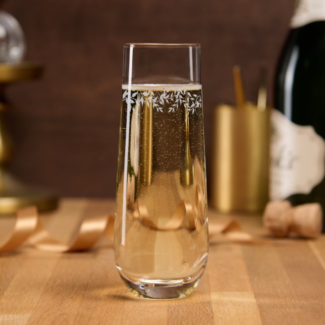 Botanical Leaves Bridal Shower Stemless Champagne Flute (Party)