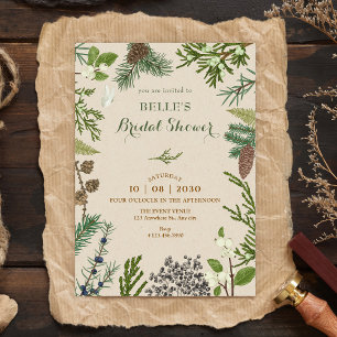 Botanical leaves christmas bridal shower invitation