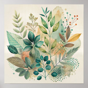 Botanical Leaves Collage Wall Decor Poster