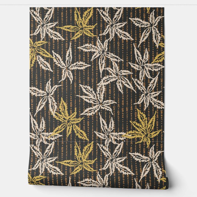 Botanical leaves Complex maximalist black  Wallpaper (Unrolling)