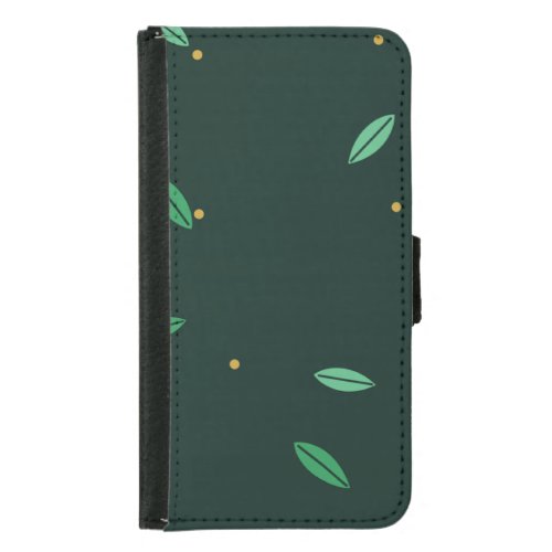 Botanical Leaves Dark Green Seamless Pattern Samsung Galaxy S5 Wallet Case