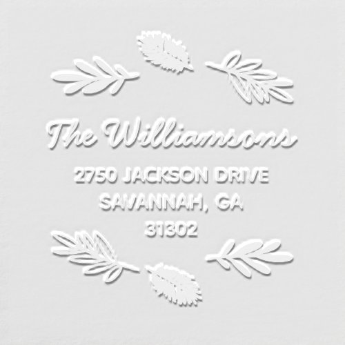 Botanical Leaves Family Name Return Address Custom Embosser