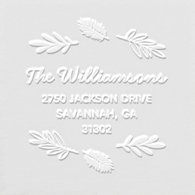 Botanical Leaves Family Name Return Address Custom Embosser (Design)