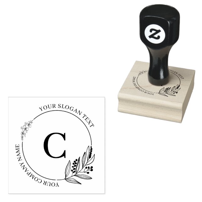 Botanical Leaves & Flowers Custom Typography Rubber Stamp (Stamped)