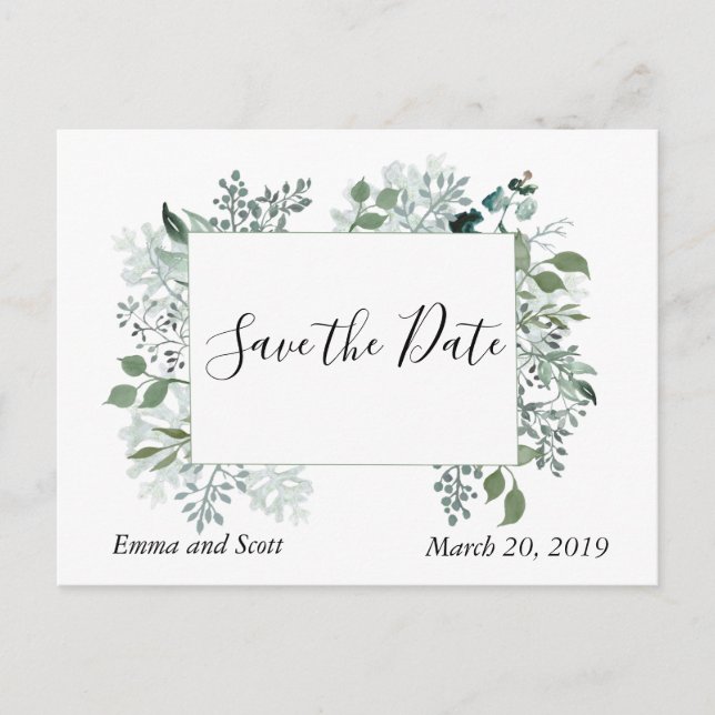 Botanical Leaves Foliage Wedding Save The Date Announcement Postcard (Front)