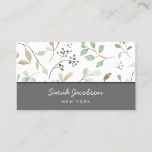 Botanical Leaves Gray and White Business Card