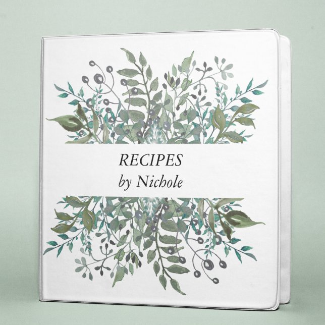 Botanical Leaves Greenery Recipes Green 3 Ring Binder (Creator Uploaded)