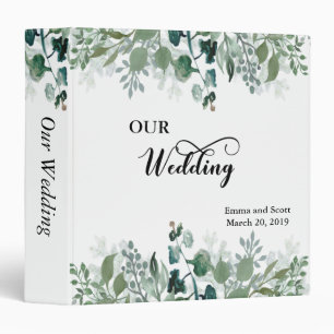 Botanical Leaves Greenery Wedding Calligraphy 3 Ring Binder