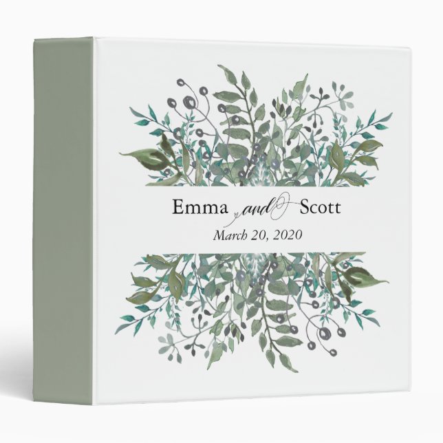 Botanical Leaves Greenery Wedding Modern Foliage 3 Ring Binder (Front/Spine)