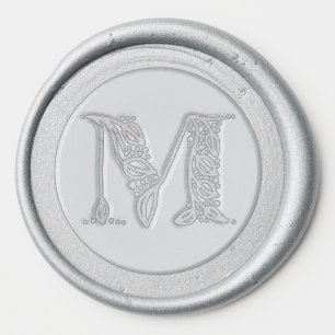 Botanical leaves M initial elegant monogram Wax Seal Sticker