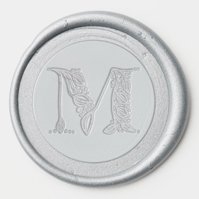 Botanical leaves M initial elegant monogram Wax Seal Sticker (Front)