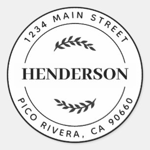 Botanical Leaves Modern Round Return Address Classic Round Sticker