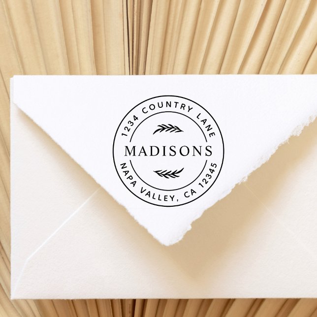 Botanical Leaves Modern Round Return Address Rubber Stamp (Creator Uploaded)