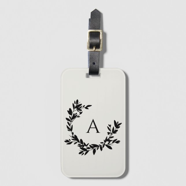 Botanical Leaves Neutral Cream Monogram Initial Luggage Tag (Front Vertical)