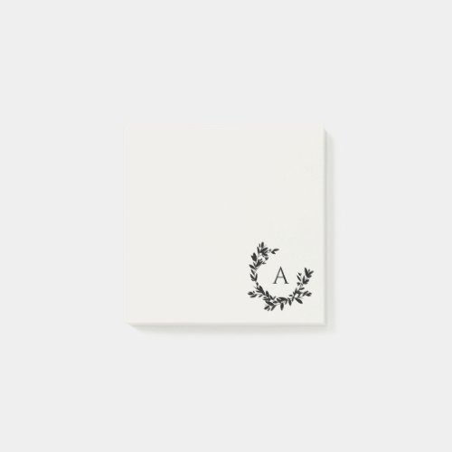 Botanical Leaves Neutral Ivory Monogram Initial Post_it Notes