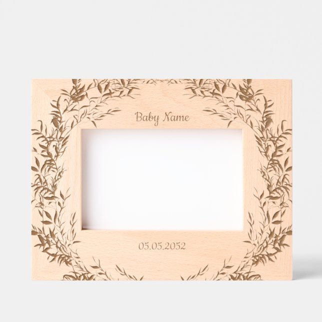Botanical Leaves New Baby Name Date Engraved Frames (Front)